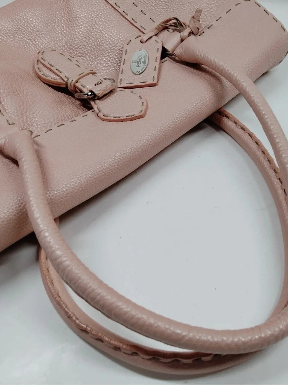 Authentic Fendi Selleria Baby Pink Leather Shoulder Bag
